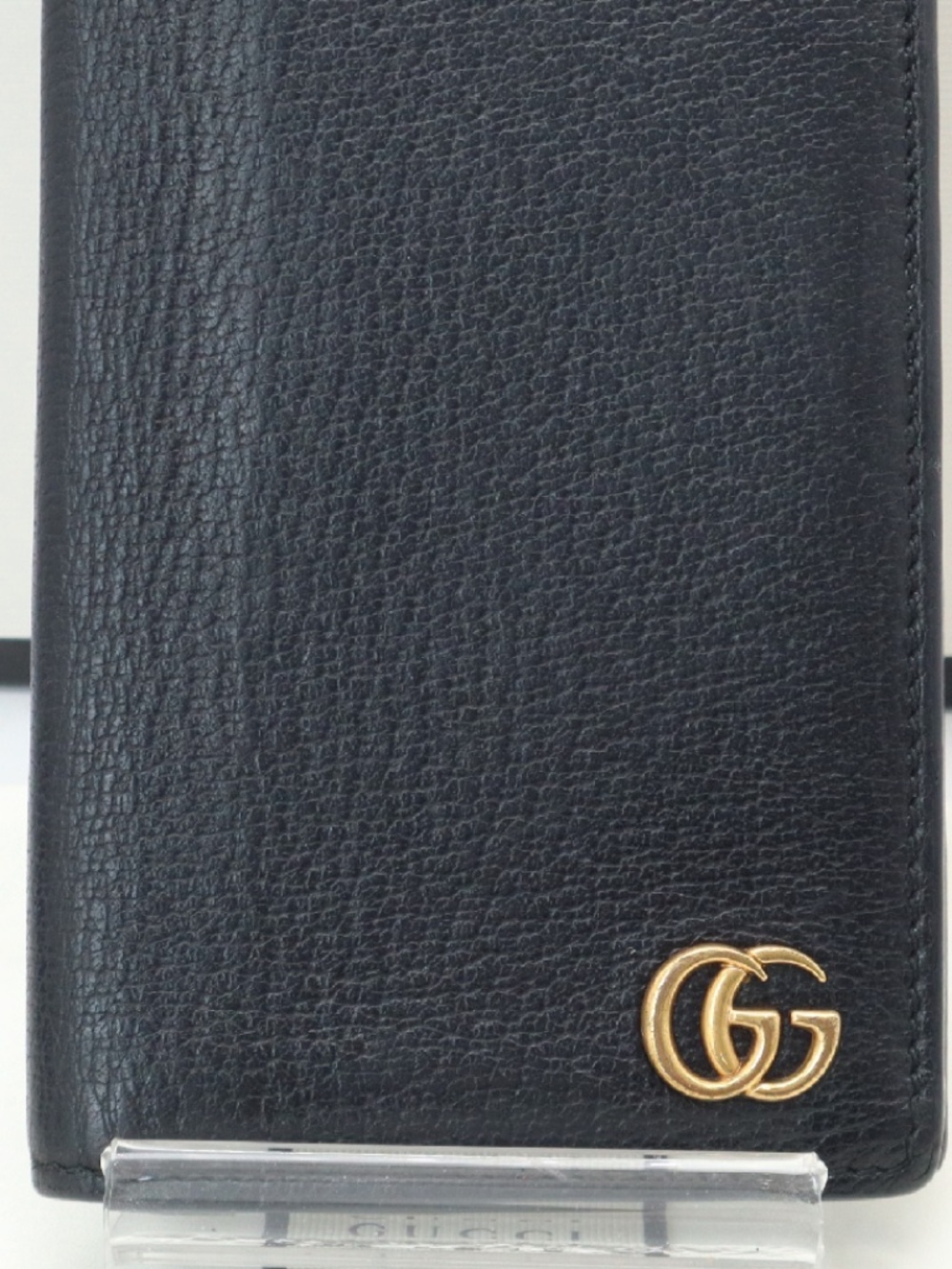Gucci Black Leather Long Continental Wallet Gold GG Logo